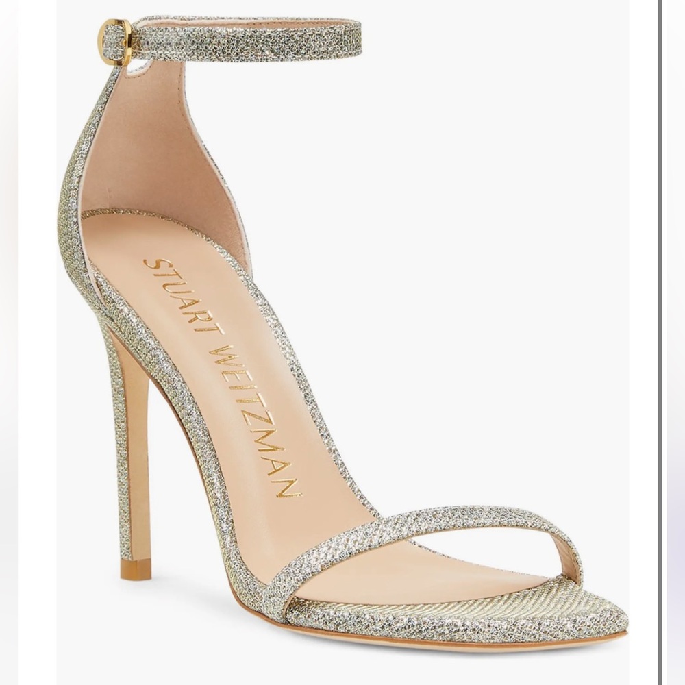 Stuart Weitzman Platino Glitter Heels